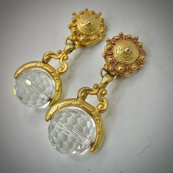 Donna Karan Jewelry - Vintage Donna Karan DKNY Drop Faceted Crystal Ball Art Deco Clip On Earrings